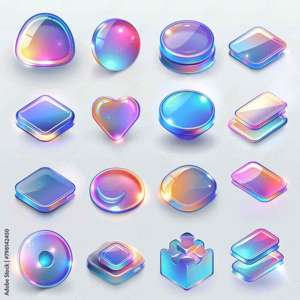 Aufkleber b'A set of 3D glossy web buttons of various shapes'