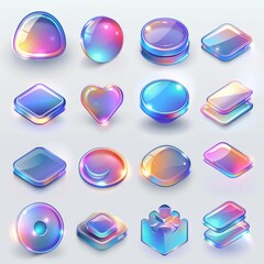 b'A set of 3D glossy web buttons of various shapes'