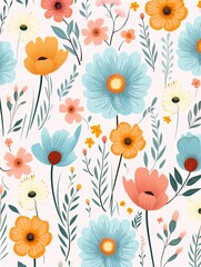 Birthday bloom seamless background, cute floral drawings for wrapping paper ,  flat graphic drawing
