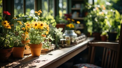 Fototapeta na wymiar b'An Abundance of Flowers in a Greenhouse'