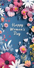 b"Happy Women's Day greeting card with flowers"