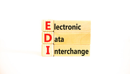 EDI electronic data interchange symbol. Concept words EDI electronic data interchange on blocks on...