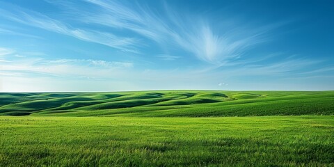 b'Green rolling hills under blue sky and white clouds' - obrazy, fototapety, plakaty