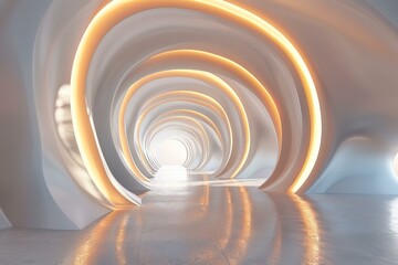 Futuristic tunnel with glowing rings