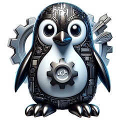 A penguin surrounded by gears, symbolizing the integration