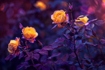 Rosas amarillas, imagen ultravioleta. - obrazy, fototapety, plakaty
