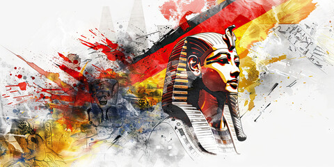 The Egyptian Flag with a Sphinx and a Hieroglyphics Scholar - Picture the Egyptian flag with a Sphinx representing Egypt's ancient history and a hieroglyphics scholar symbolizing the study of ancient 