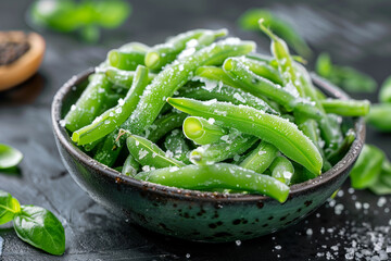 Bowl of Green Beans on Table