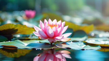 a pink flower on water