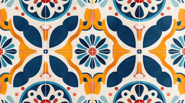 seamless tile pattern with floral motifs in mediterranean style for backgrounds