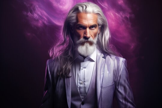 a man with long white hair and a beard