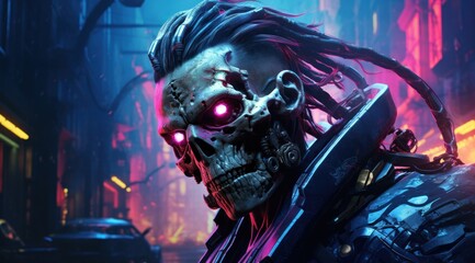 a person with dreadlocks and a skull face