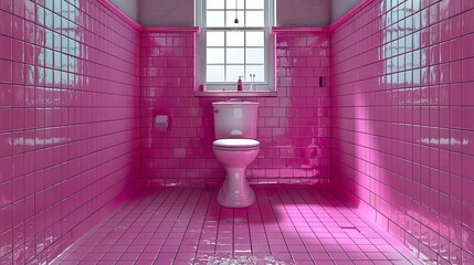 Pink, toilet, bathroom, restroom, lavatory, WC, loo, facilities, powder room, washroom, commode, seat, bowl, flush, cistern, flush handle, toilet paper, tissue, soap, sink, mirror, hand dryer, towel 