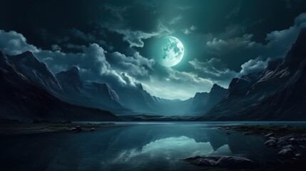 a moon over a lake