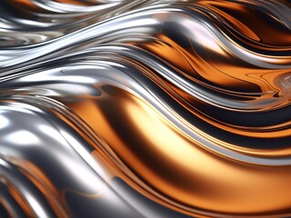 a close up of a silver and orange wavy surface