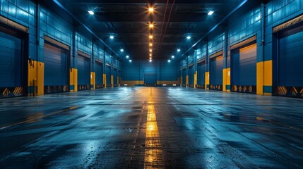 Obraz premium b'Empty warehouse with blue walls and yellow doors'