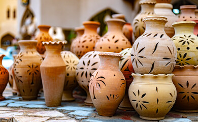 Traditional pottery on Nizwa Souq, Oman