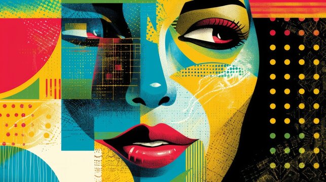Female portrait is an abstract retro mosaic style illustration. The concept of femininity. Woman