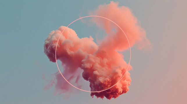 Abstract Pink Smoke Cloud With Circle Overlay In Pastel Sky For Creative Backgrounds