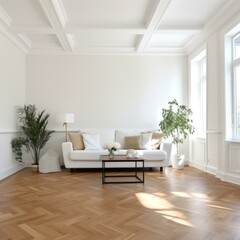 b'Bright and Airy Living Room With White Walls and Hardwood Floors'