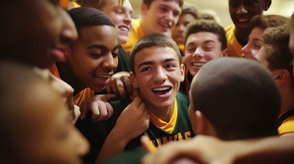 b'Young basketball players celebrating their victory'