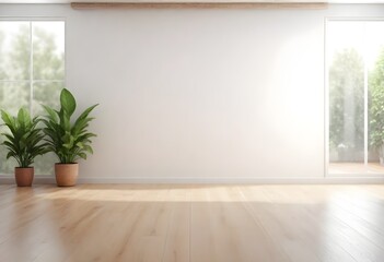 Empty room with walls and wooden floor, potted plant in the corner