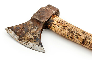 Vintage Axe With Wooden Handle on White Background