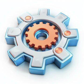 recommend clip art: b'3D rendering of an orange gear with a silver outline and blue accents'
