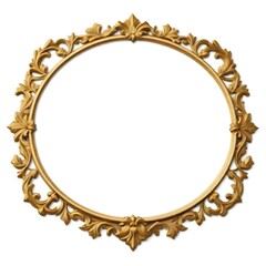 An ornate, golden-colored round frame with intricate floral and leaf designs