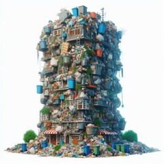 Obraz premium Massive tower of garbage isolated on a white background