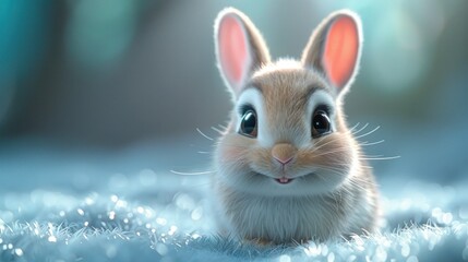 Cute baby bunny cartoon 3d on the right side with blank space for text