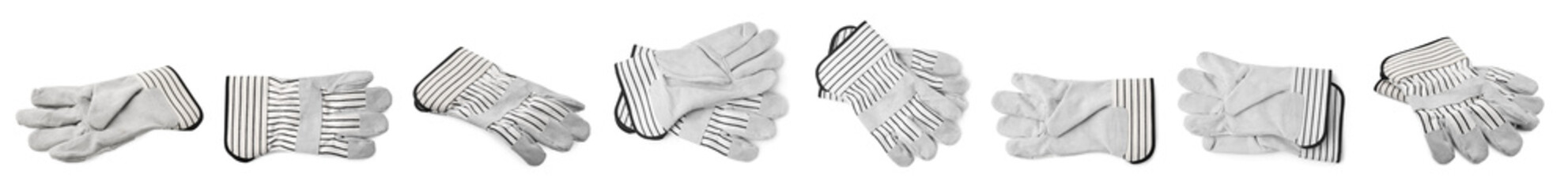 Clean gardening gloves isolated on white, set