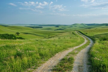 Fototapeta na wymiar b'Dirt road through the green hills'