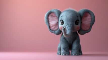 Cute elephant baby cartoon 3d on the right side with blank space for text