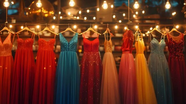 Store lights illuminate dresses tempting adventurous souls to a wild night out. Concept Nightlife, Fashion, Adventure, Style, Glamour