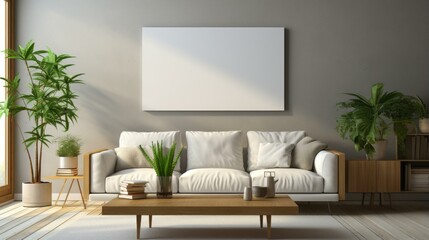 b'Bright living room interior with sofa and plants'