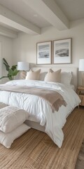 b'Cozy Coastal Bedroom With Neutral Bedding and Natural Textures'
