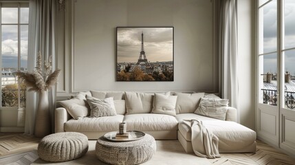 b'Paris cityscape with Eiffel Tower view from living room'