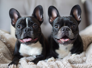 Adorable French Bulldogs: Happy Duo with Black and White Fur