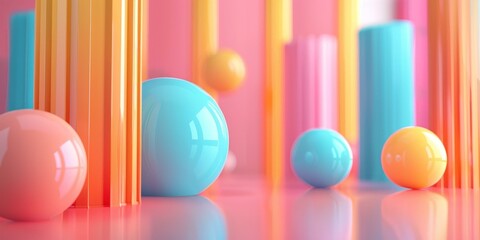 b'3D rendering of colorful balls and cylinders'