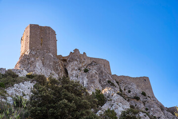 Fototapeta na wymiar Ruins of the medieval castle of Quéribus, in the Cathar region of southern France