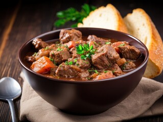 Fototapeta premium a bowl of stew with meat and vegetables