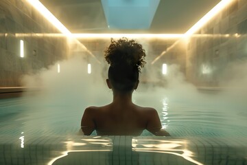 Woman Reflecting in Steamy Spa Pool