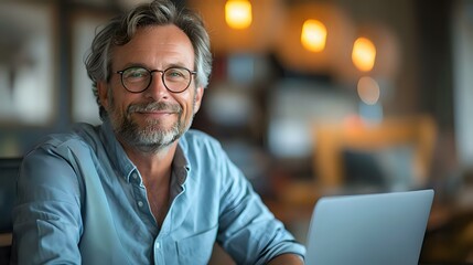 Fototapeta premium Bright, genuine smile and focused yet contented demeanor in the workplace