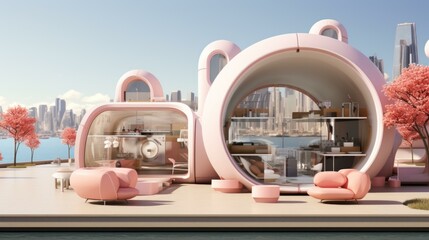 b'pink futuristic house'
