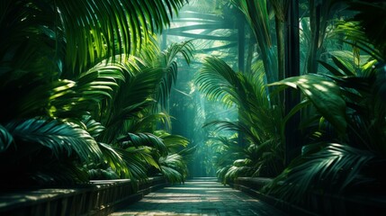 b'lush green jungle foliage pathway'