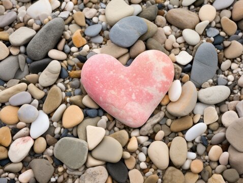 a heart shaped rock on a pile of rocks