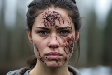 a woman with a blood on her face