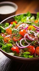 b'Lentil salad with cherry tomatoes, red onion and dill'