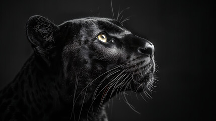Black panther on dark background, exuding mystery and power. Striking contrast adds drama to this captivating image of a majestic predator in its natural environment
